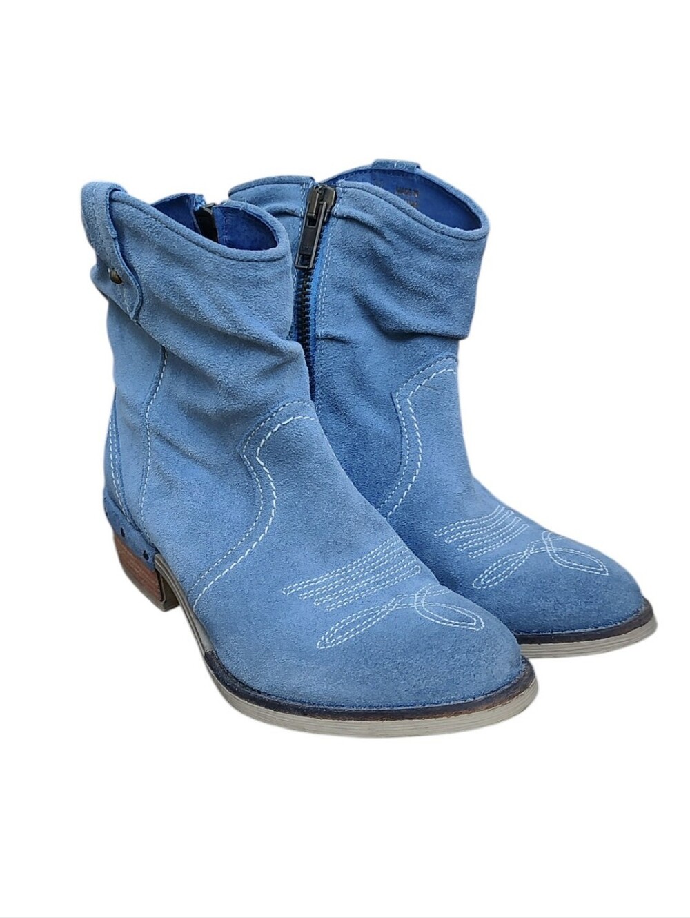 Sundance Slate Blue Suede Leather Western Ankle Booties - Picture 2 of 6